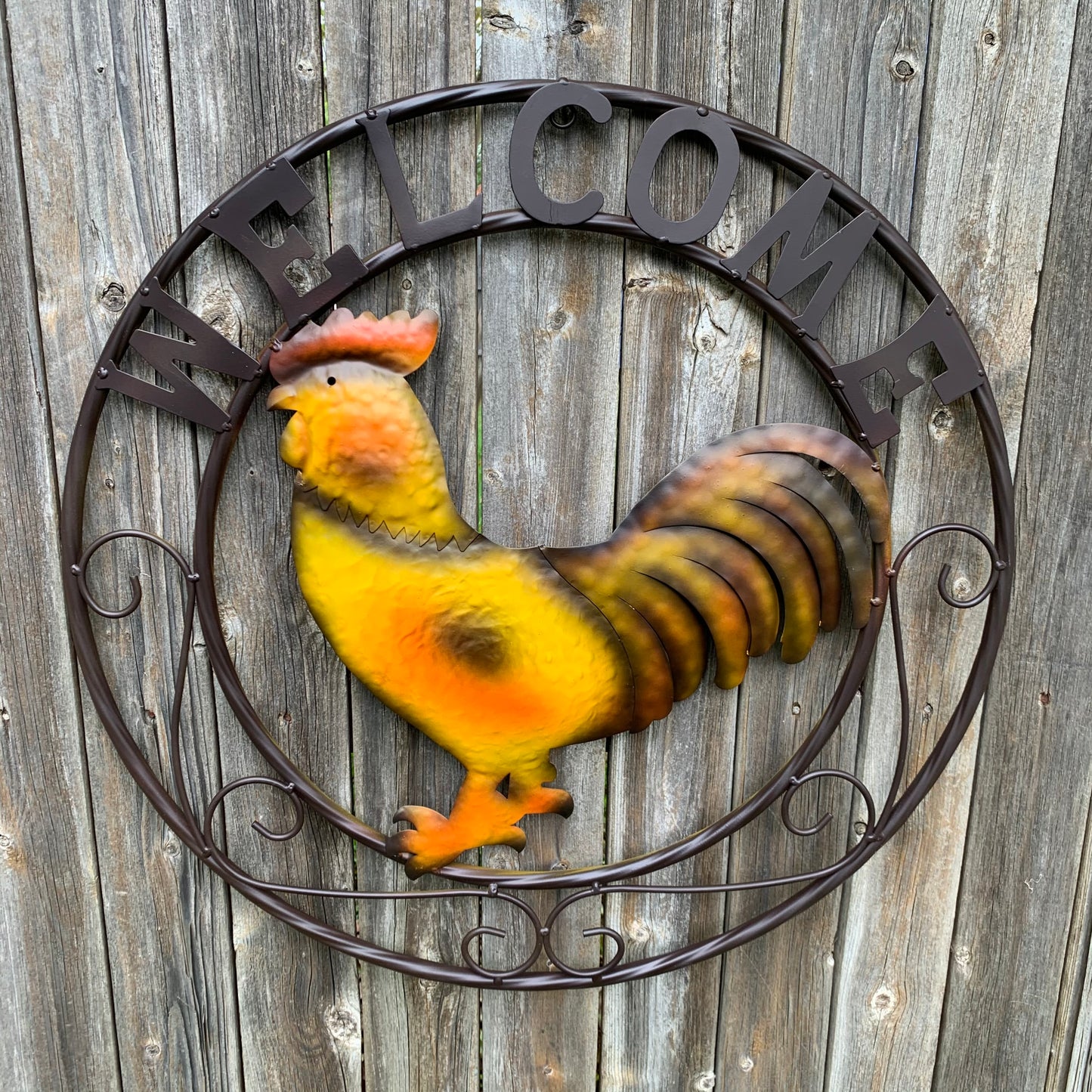 ROOSTER WELCOME 24" METAL SCROLL STYLE WESTERN HOME DECOR HANDMADE NEW-#EH10143