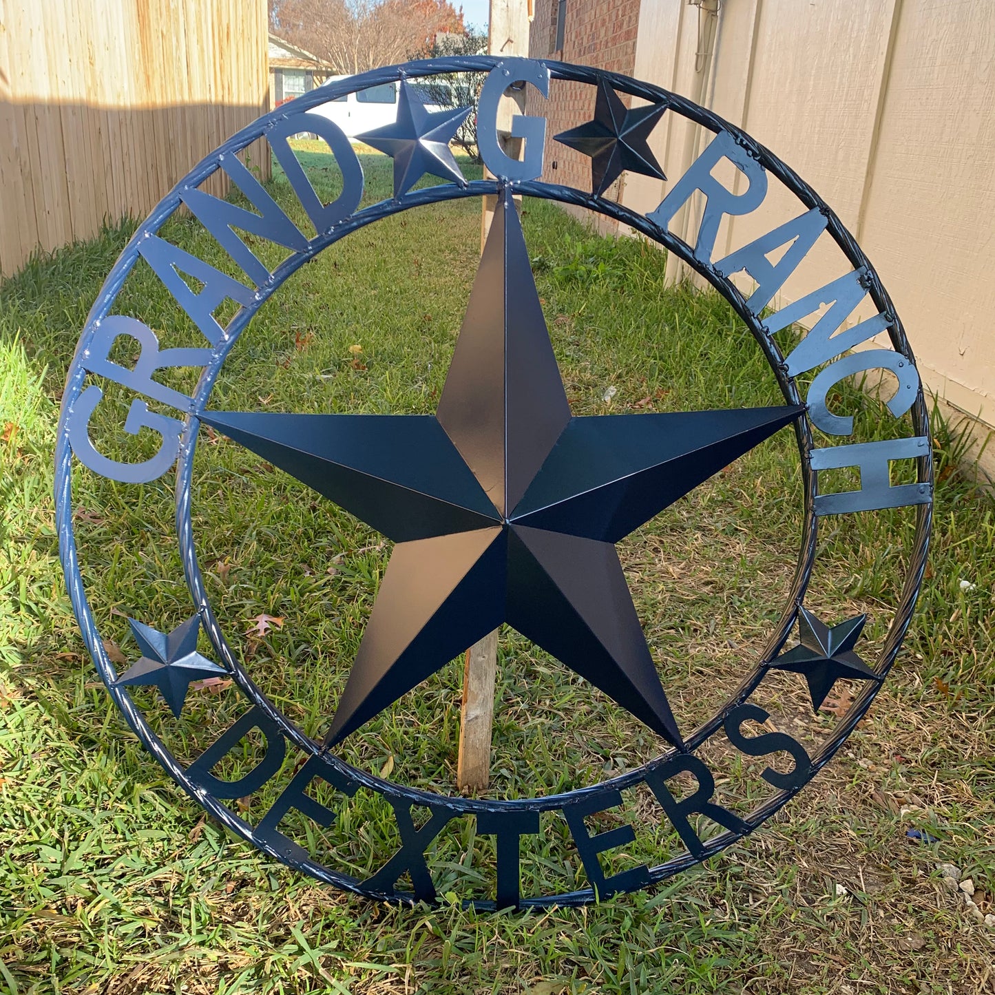 GRAND G RANCH STYLE CUSTOM NAME STAR RUSTIC NAVY BLUE METAL BARN STAR ROPE RING WESTERN HOME DECOR HANDMADE