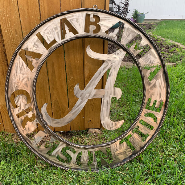 ALABAMA CRIMSON TIDE RAW METAL LASER CUT  WIDE BAND RING CUSTOM METAL VINTAGE TEAM CRAFT HANDMADE