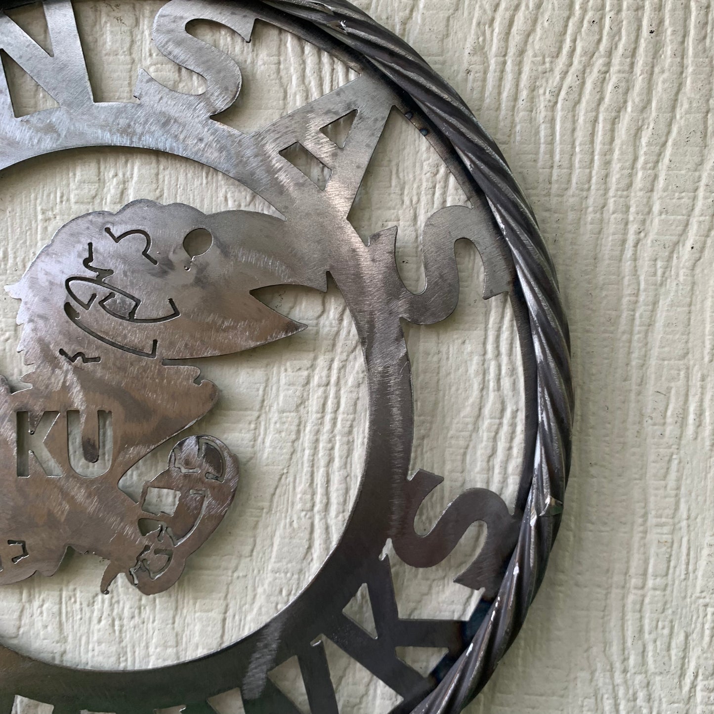 KANSAS JAYHAWKS RAW METAL CUSTOM VINTAGE CRAFT WALL ART TEAM SIGN HANDMADE