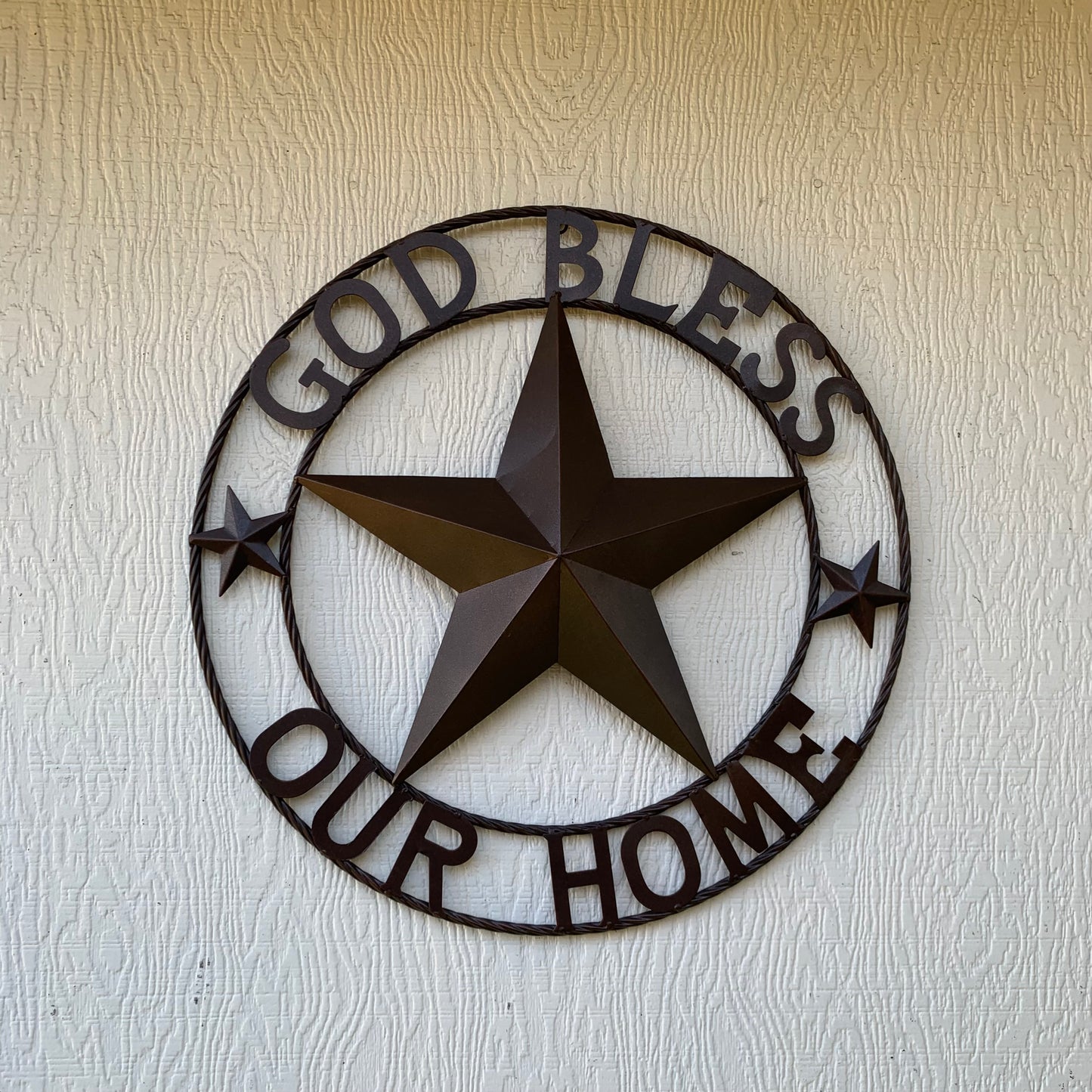 GOD BLESS OUR HOME BARN METAL STAR TWISTED ROPE RING WESTERN HOME DECOR RUSTIC BRONZE HANDMADE NEW #EH11021