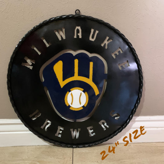 24" MILWAUKEE BREWERS WIDE BAND DISC CUSTOM METAL VINTAGE CRAFT TEAM SPORTS SIGN HANDMADE