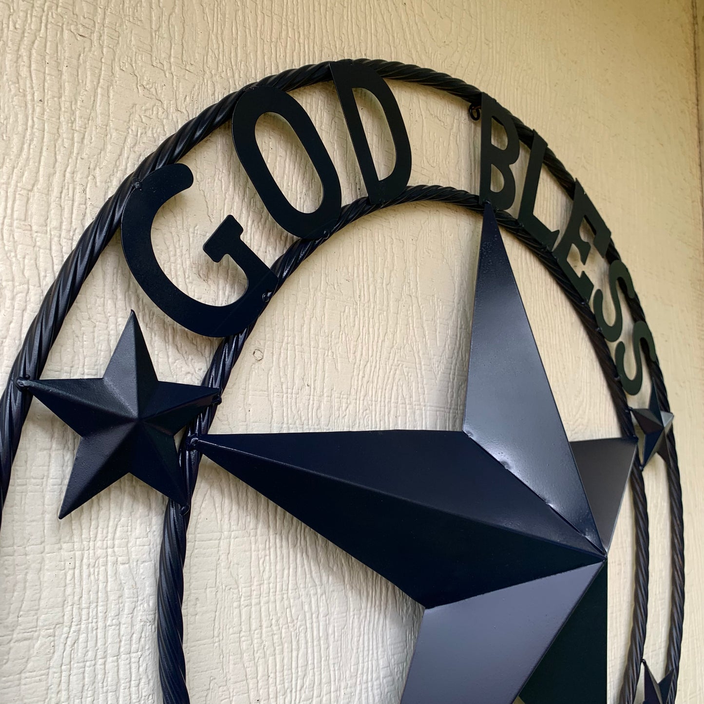 GOD BLESS AMERICA NAVY BLUE METAL BARN STAR RING ART WESTERN HOME DECOR NEW-#EH10131