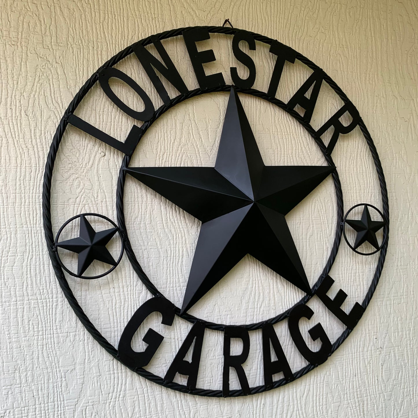LONESTAR GARAGE STYLE CUSTOM BARN NAME STAR LONESTAR GARAGE METAL NAME BARN STAR WITH TWISTED ROPE RING 3d STAR ART WESTERN HOME DECOR RUSTIC BROWN