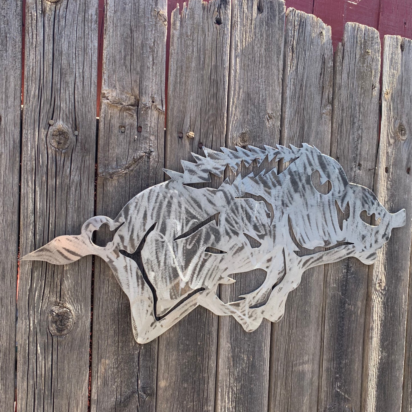 24" X 12" ARKANSAS RAZORBACKS CUSTOM RAW METAL VINTAGE CRAFT WIDE BAND RING TEAM SIGN HANDMADE