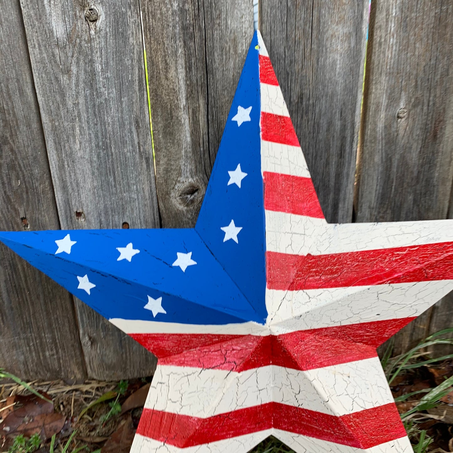CRACKLE STAR RED WHITE BLUE Metal Wall Art Western Home Decor Handmade 9",12",16",24",30",34",36"