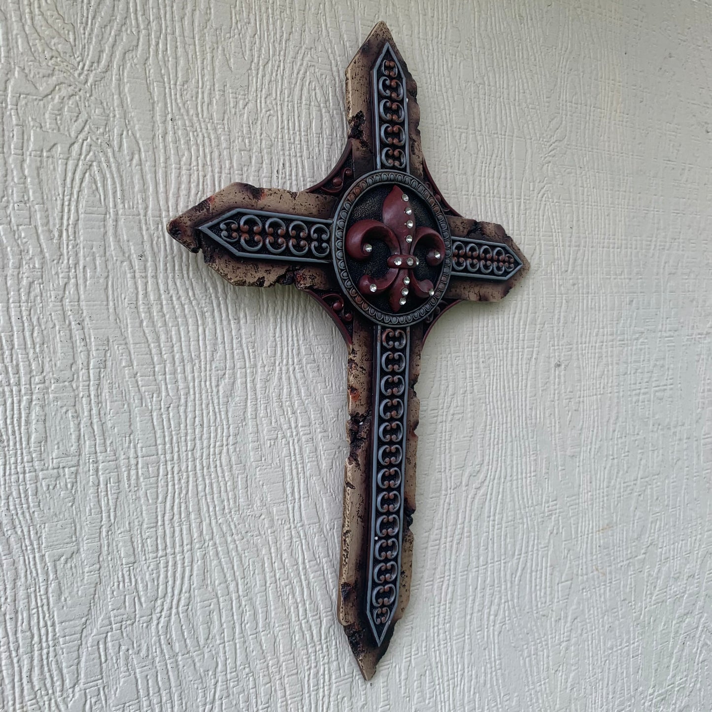 P&G FLEUR DE LIS STONE CROSS WESTERN HOME DECOR NEW ART--FREE SHIPPING