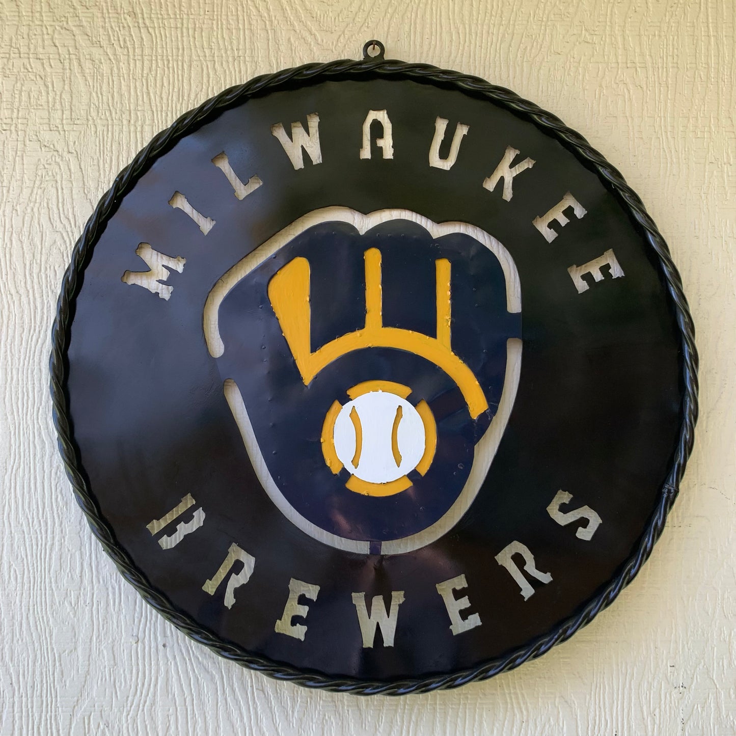 24" MILWAUKEE BREWERS WIDE BAND DISC CUSTOM METAL VINTAGE CRAFT TEAM SPORTS SIGN HANDMADE