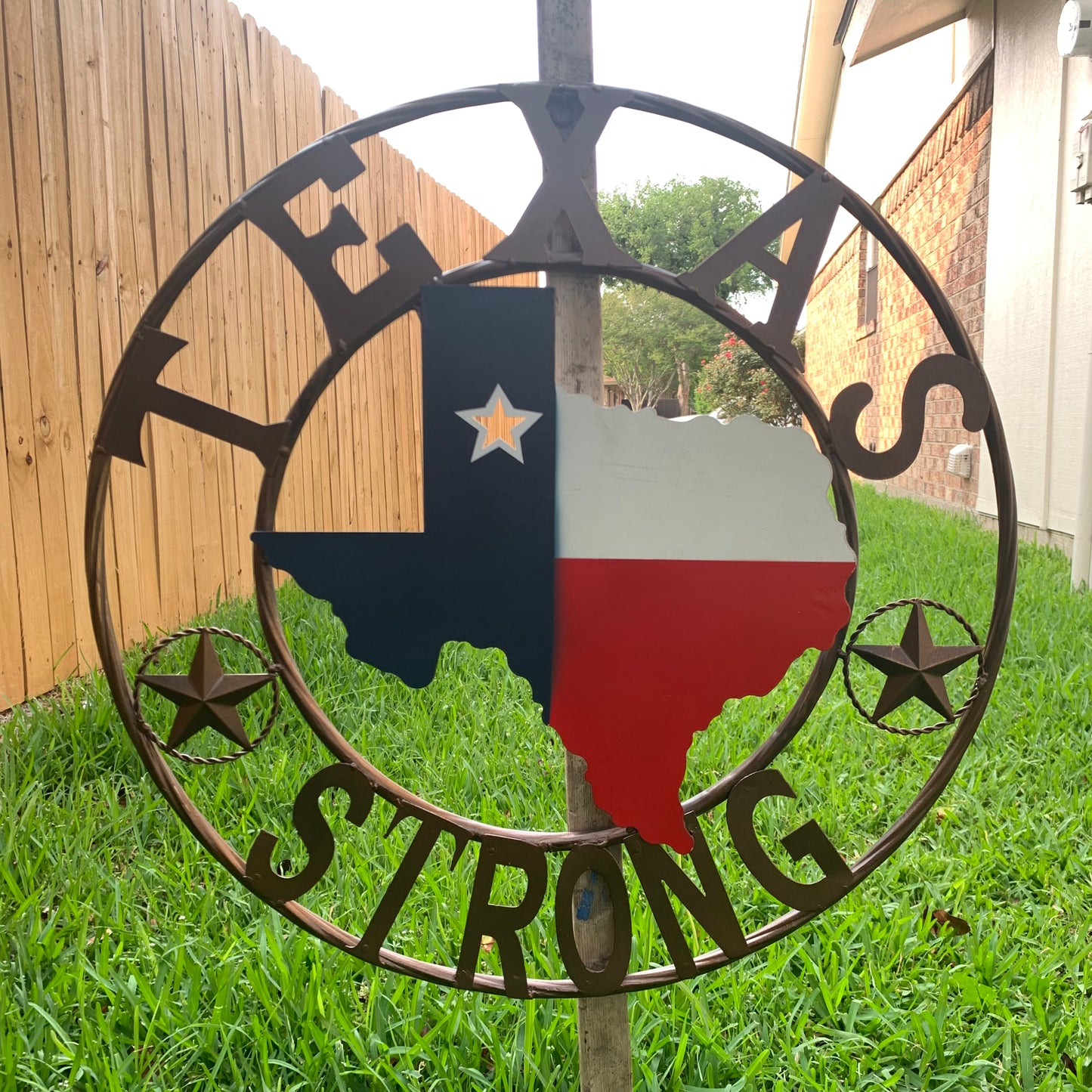 TEXAS STRONG BARN METAL WALL ART SIGN WESTERN HOME DECOR RED WHITE BLUE HANDMADE #EH13213