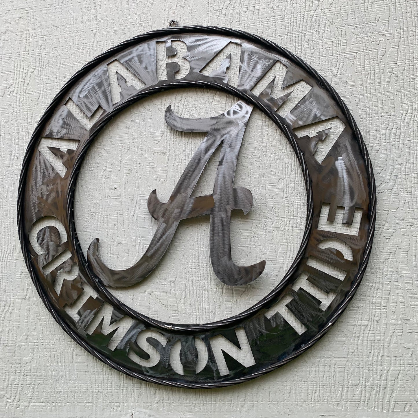 ALABAMA CRIMSON TIDE RAW METAL LASER CUT  WIDE BAND RING CUSTOM METAL VINTAGE TEAM CRAFT HANDMADE