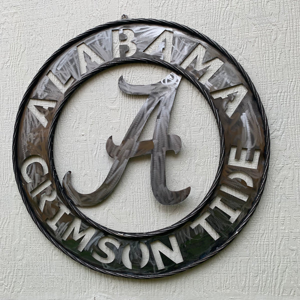 ALABAMA CRIMSON TIDE RAW METAL LASER CUT  WIDE BAND RING CUSTOM METAL VINTAGE TEAM CRAFT HANDMADE