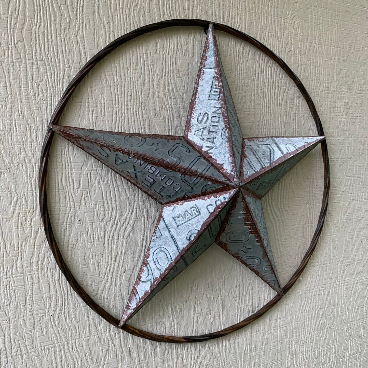 #RT6161 GALVANIZED TEXAS LICENSE PLATE STAR BARN METAL WESTERN HOME DECOR HANDMADE NEW