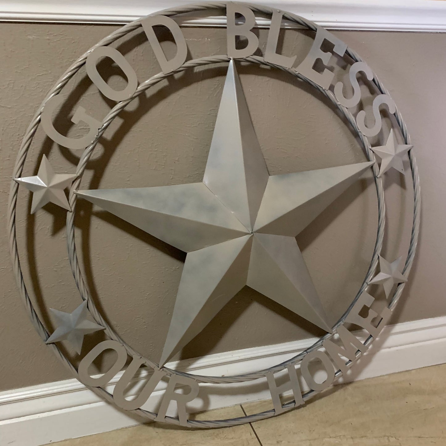 GOD BLESS OUR HOME RUSTIC BEIGE BARN METAL STAR ROPE RING WALL ART WESTERN HOME DECOR HANDMADE NEW #EH11686