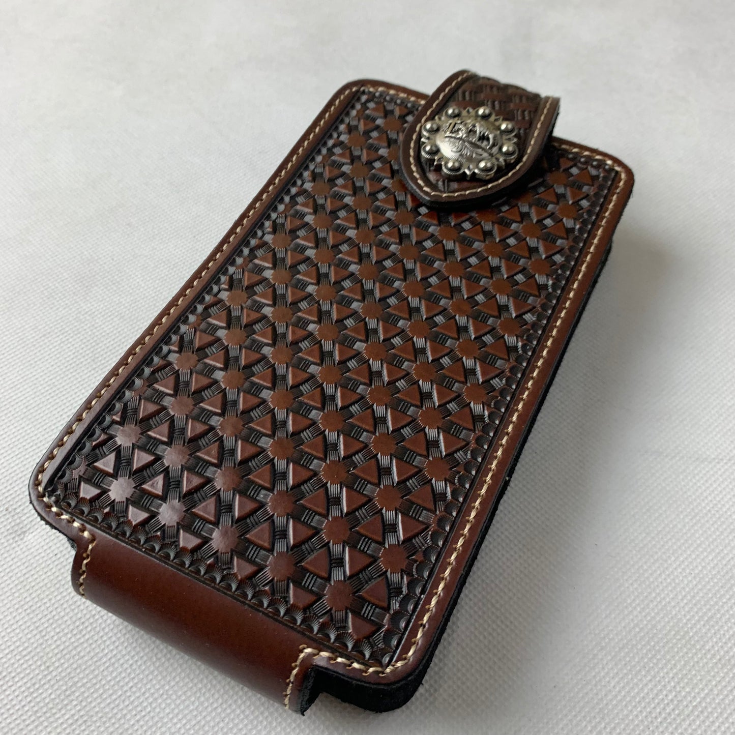 #WS343D 7" COWBOY PRAYER COFFEE BROWN LEATHER POUCH EXTRA LARGE  BELT LOOP HOLSTER CELL PHONE CASE UNIVERSAL OVERSIZE--FREE SHIPPING