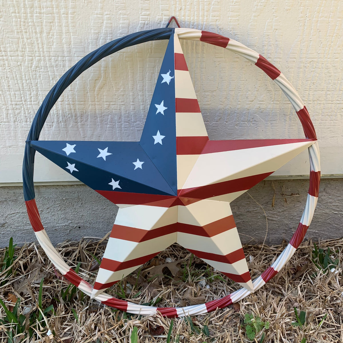 AMERICAN USA FLAG BARN STAR METAL RED IVORY BEIGE BLUE STAR12",16",24",32"36",38",40",48"