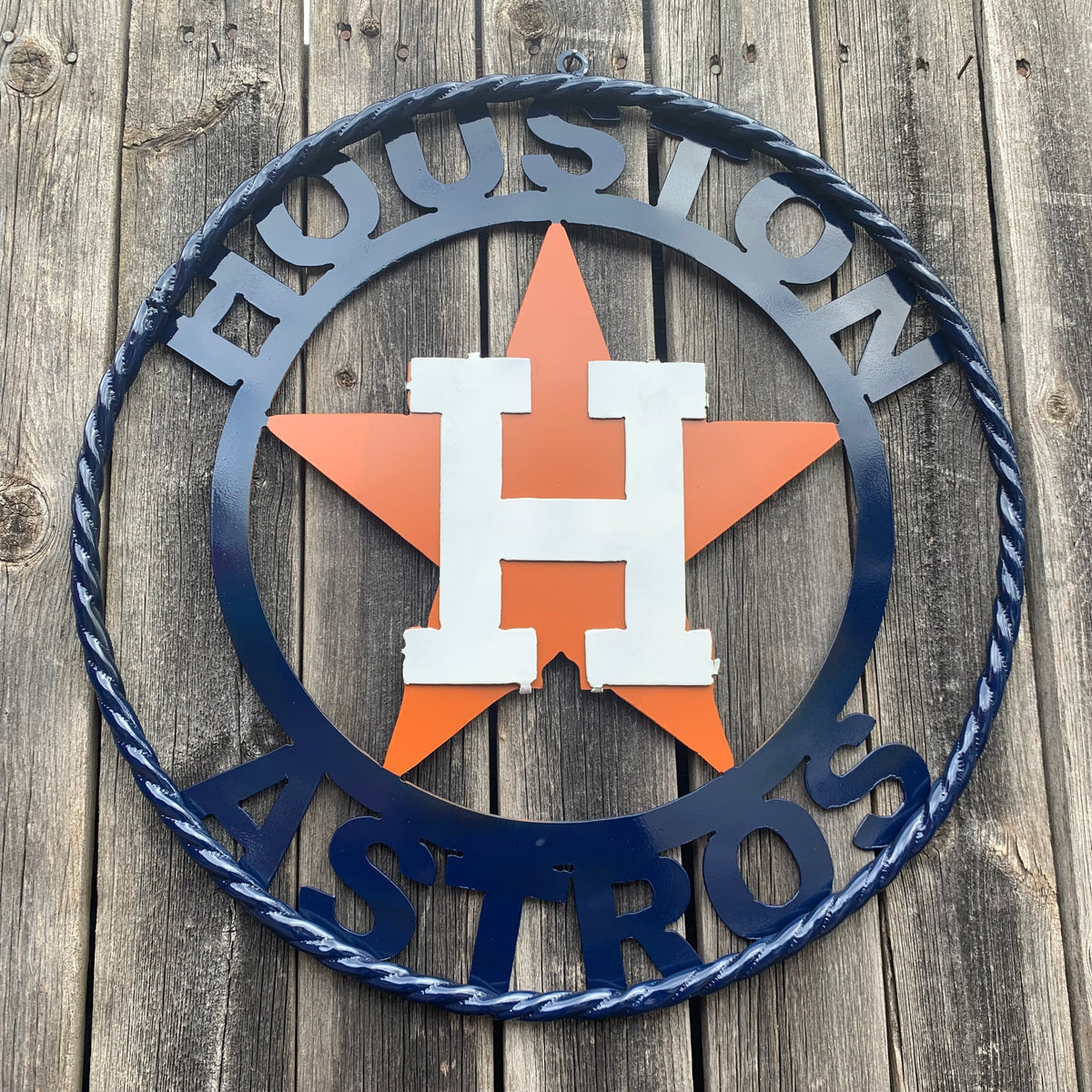 HOUSTON ASTROS ORANGE & NAVY  BLUE CUSTOM METAL VINTAGE CRAFT WALL ART HANDMADE 12",18",24",32",36"