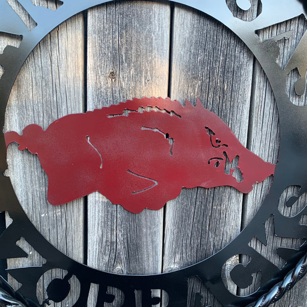 12", 18", 24", 32" ARKANSAS RAZORBACKS CUSTOM METAL VINTAGE CRAFT WIDE BAND RING TEAM SIGN HANDMADE