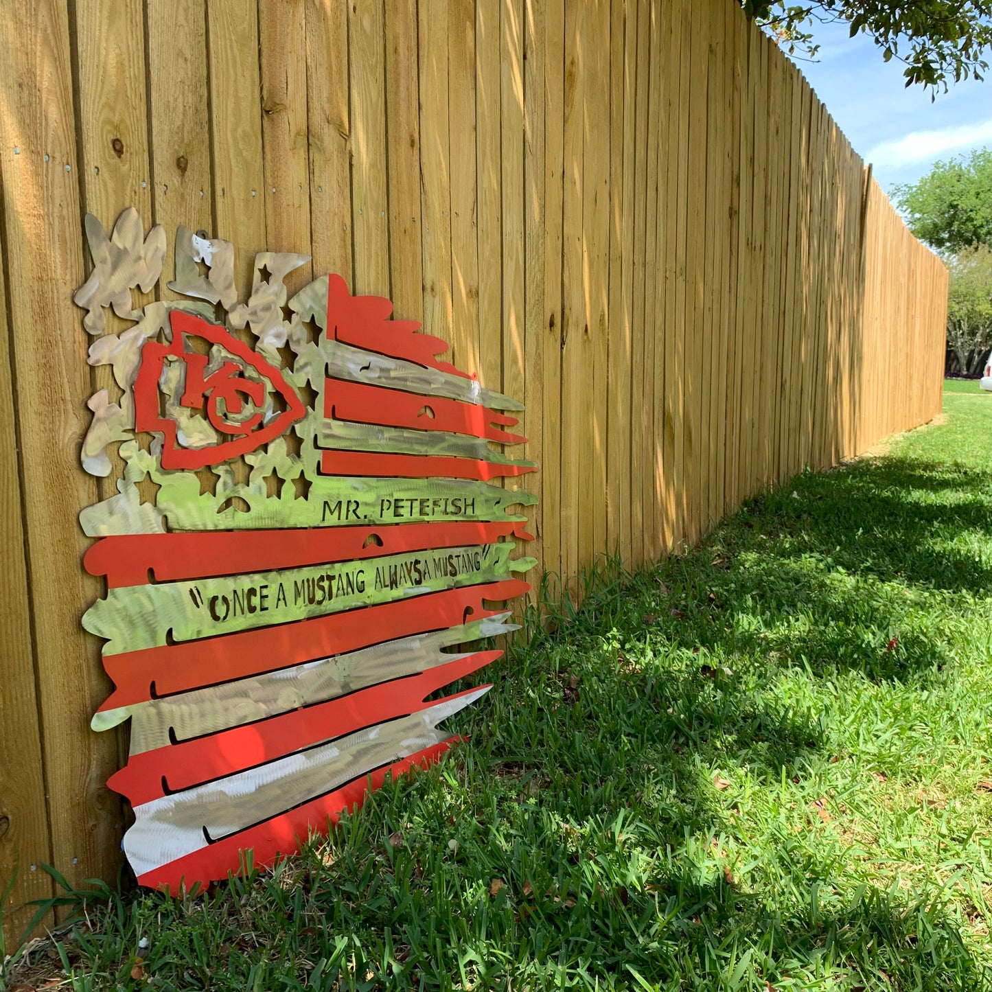CUSTOM NAME KANSAS CITY CHIEFS METAL TATTERED FLAG CUSTOM VINTAGE CRAFT WALL ART HANDMADE