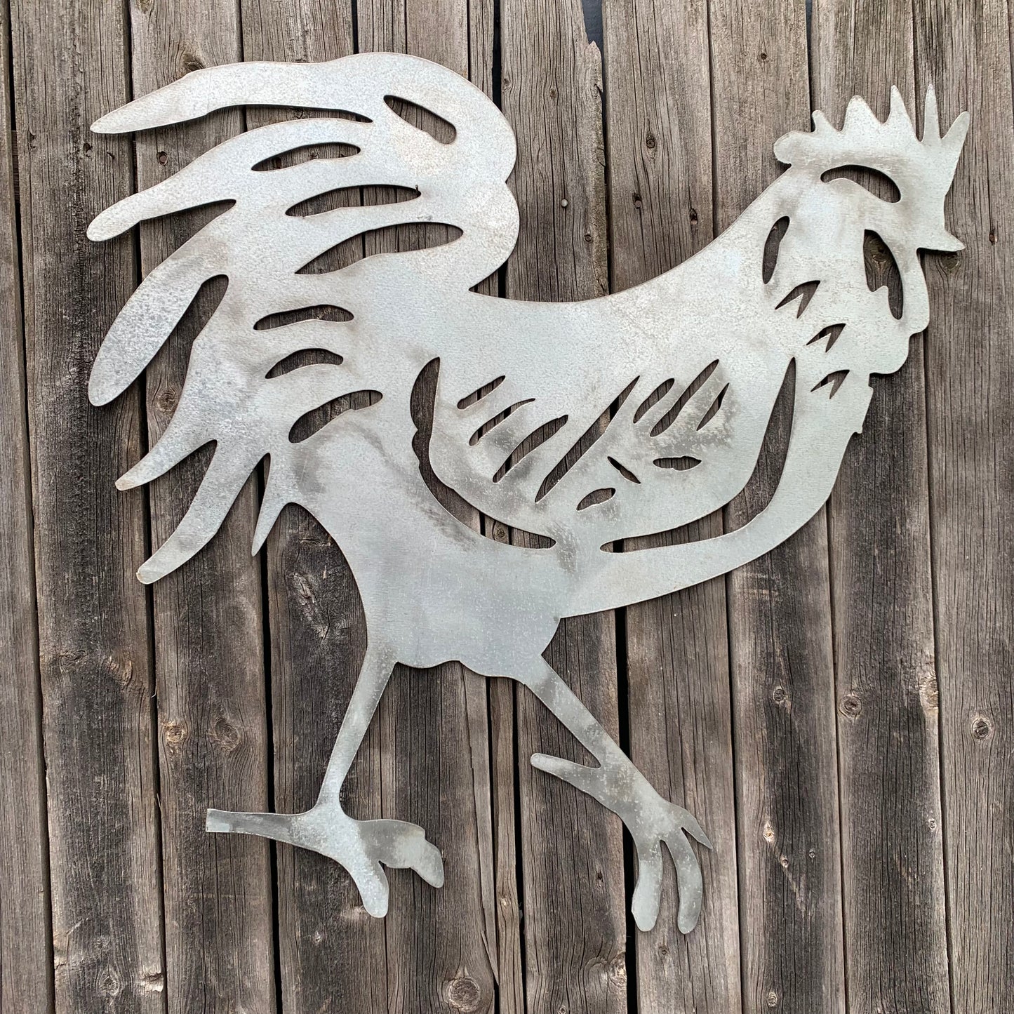 28"  X 28" CUSTOM ROOSTER LASERCUT ART WITH RING DESIGN WESTERN METAL ANIMAL ART HOME WALL DECOR BRAND NEW
