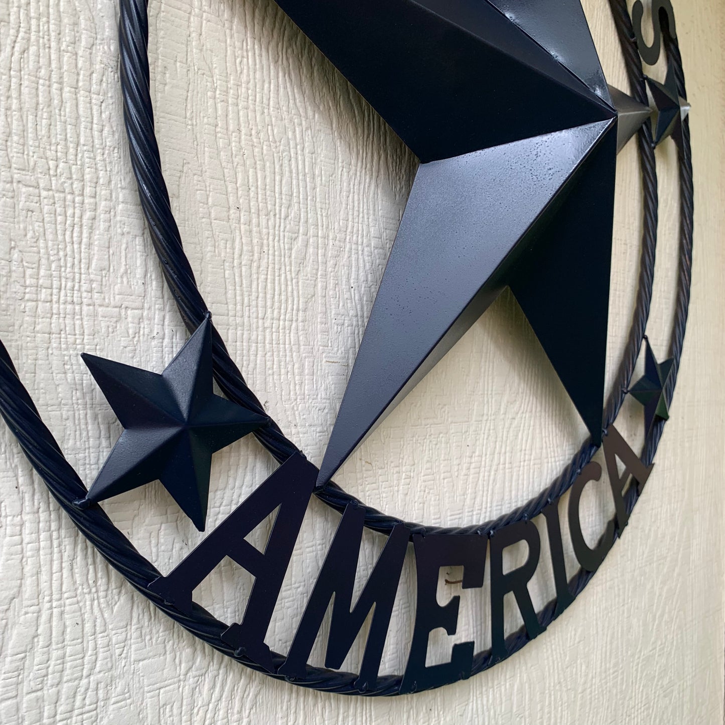 GOD BLESS AMERICA NAVY BLUE METAL BARN STAR RING ART WESTERN HOME DECOR NEW-#EH10131