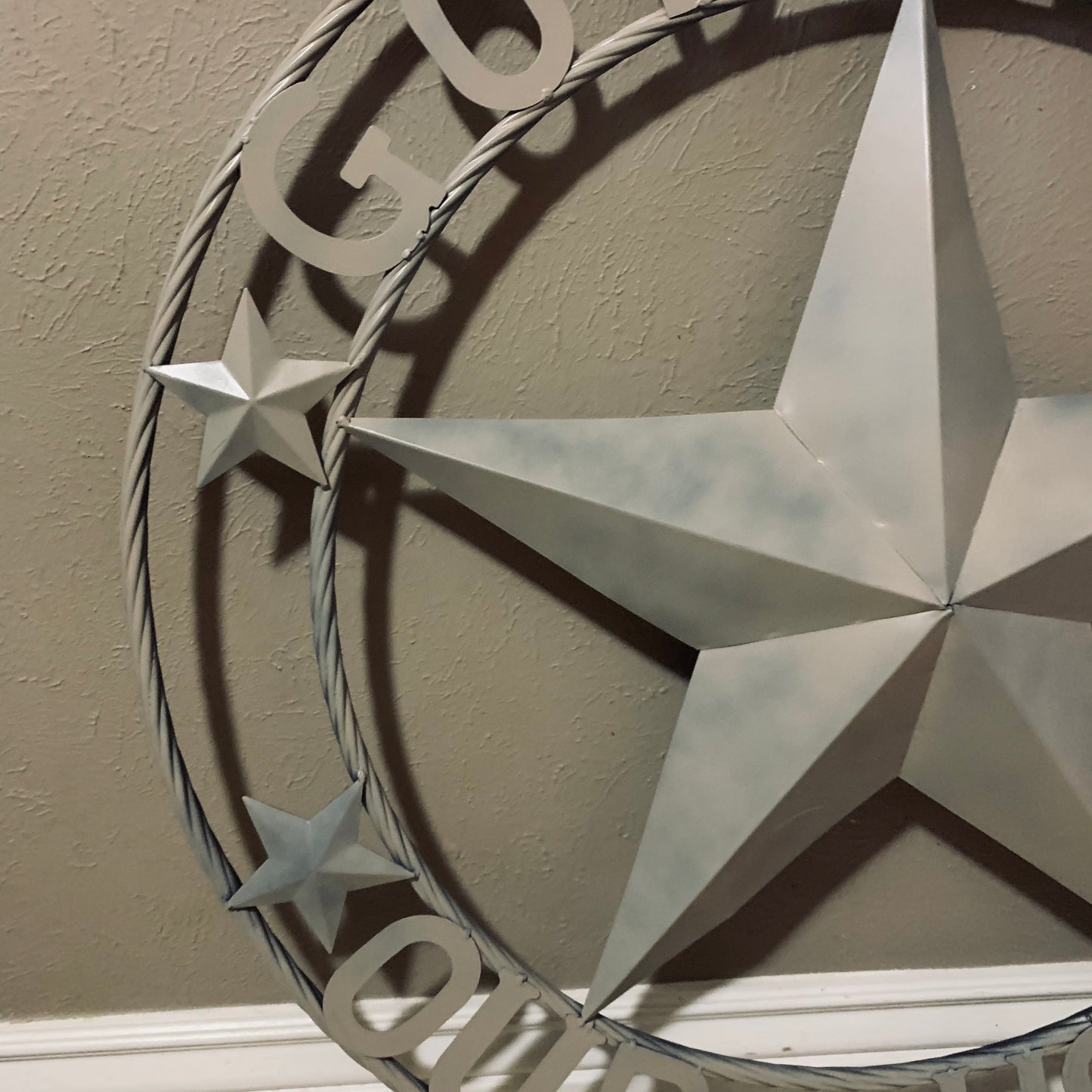 GOD BLESS OUR HOME RUSTIC BEIGE BARN METAL STAR ROPE RING WALL ART WESTERN HOME DECOR HANDMADE NEW #EH11686