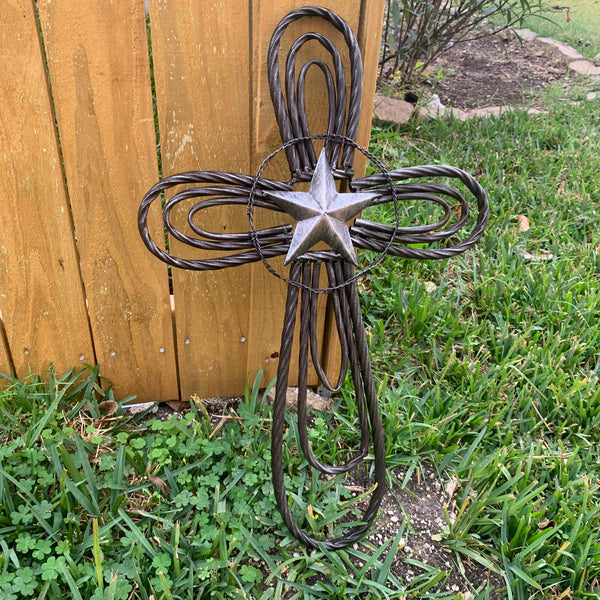 #EH80002 STAR WROUGHT IRON METAL CROSS WALL ART DARK SILVER GREY WESTERN HOME DECOR HANDMADE