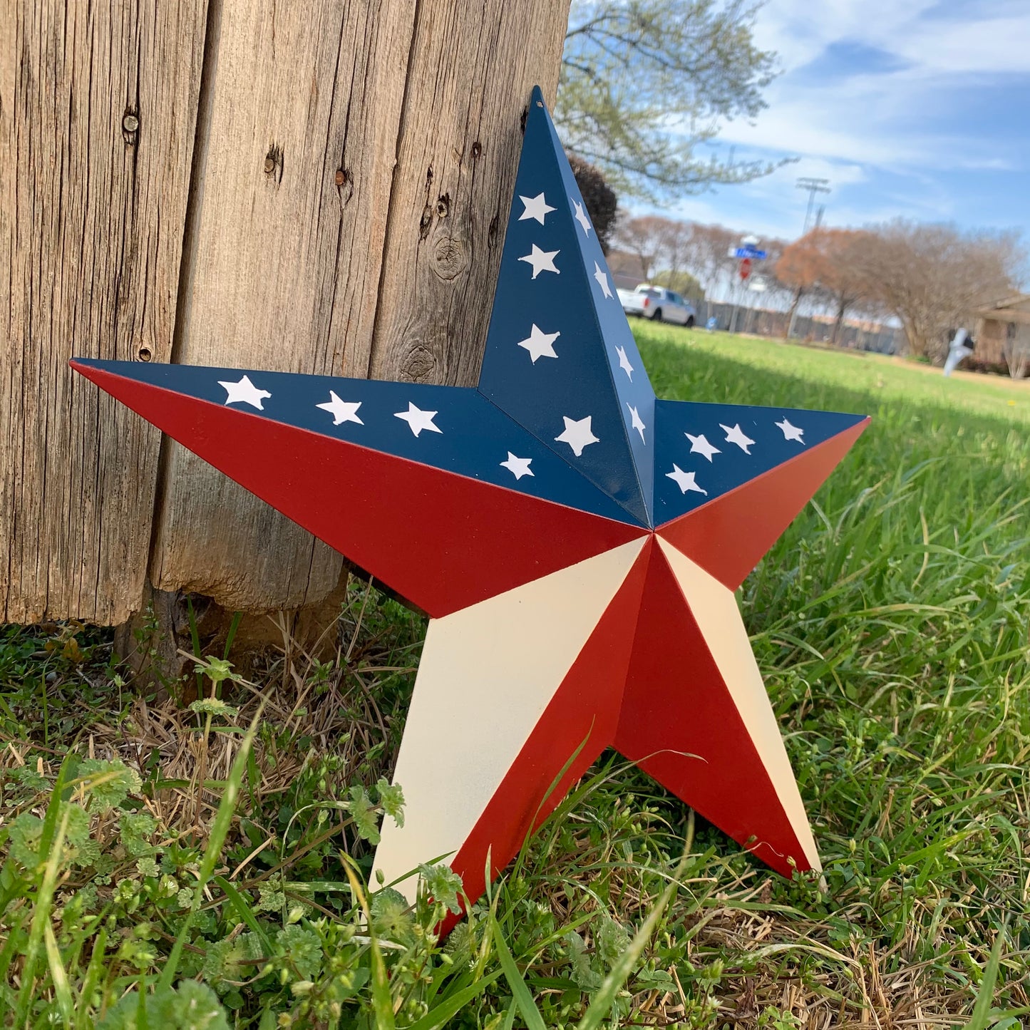 16",24",30",36" USA AMERICAN FLAG STAR RED WHITE & BLUE METAL BARN STAR STYLE# 6 HANDMADE #EH13523