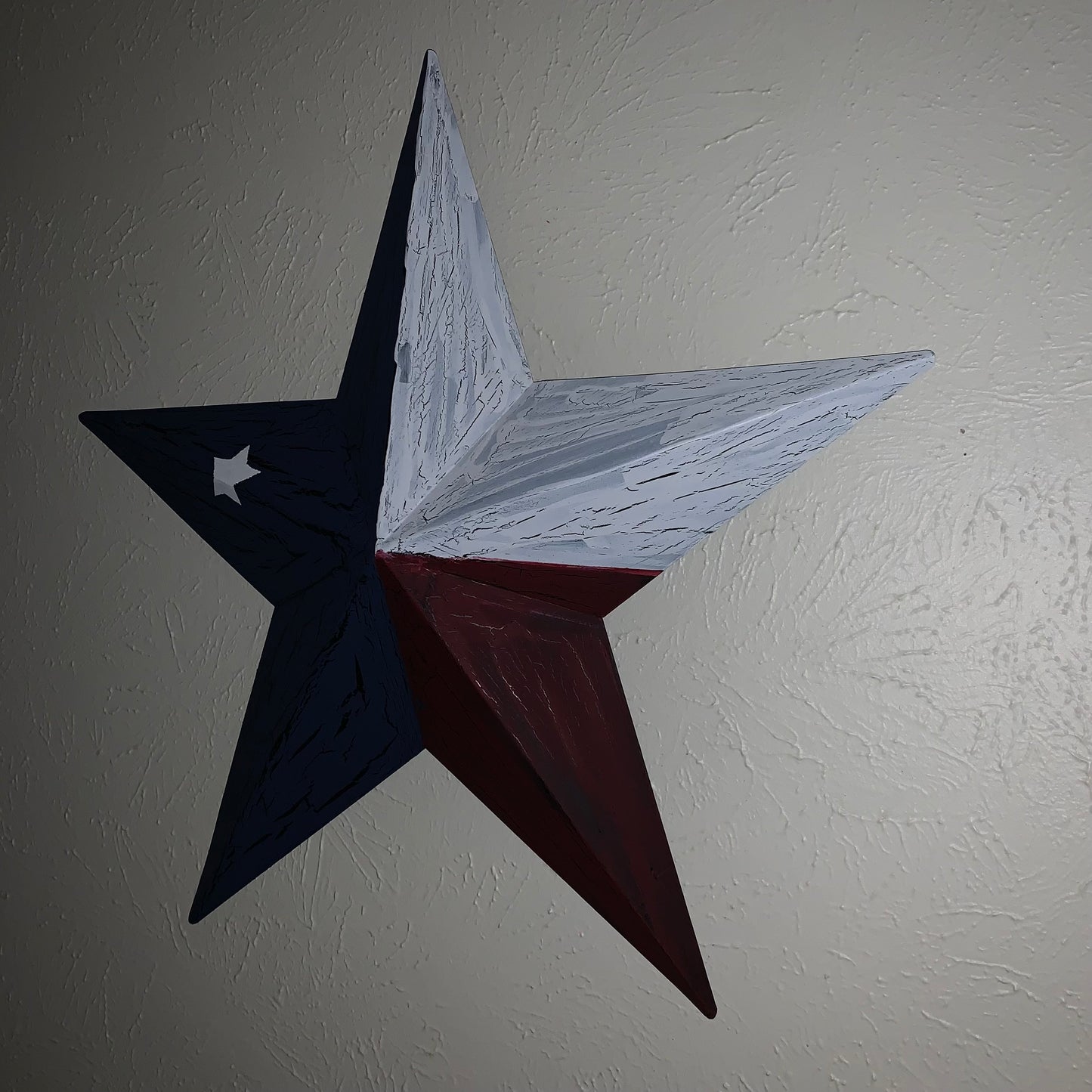 CRACKLE STYLE RED WHITE & BLUE METAL BARN STAR METAL WALL ART WESTERN HOME DECOR RUSTIC NEW