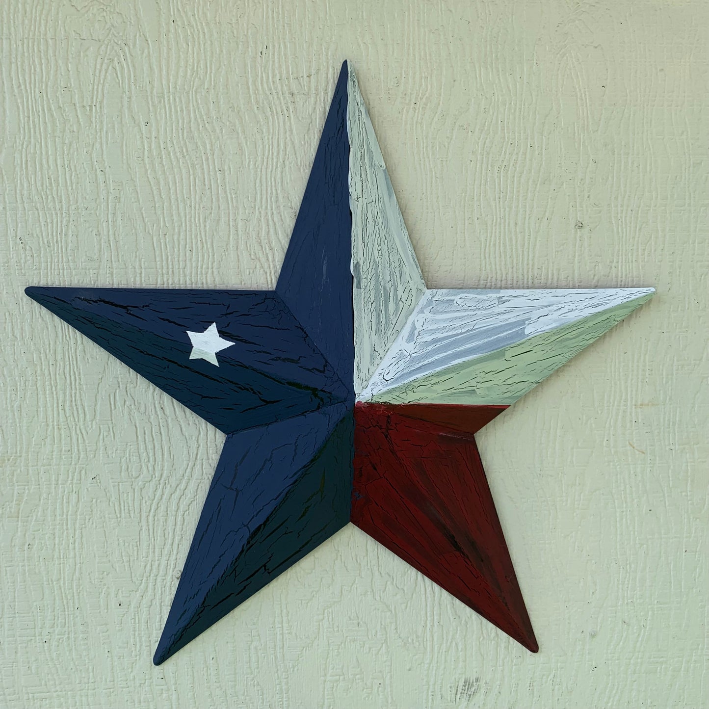 CRACKLE STYLE RED WHITE & BLUE METAL BARN STAR METAL WALL ART WESTERN HOME DECOR RUSTIC NEW