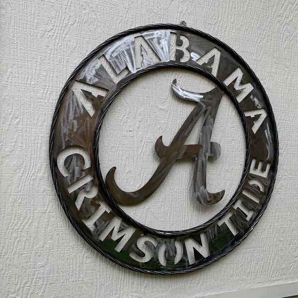 ALABAMA CRIMSON TIDE RAW METAL LASER CUT  WIDE BAND RING CUSTOM METAL VINTAGE TEAM CRAFT HANDMADE