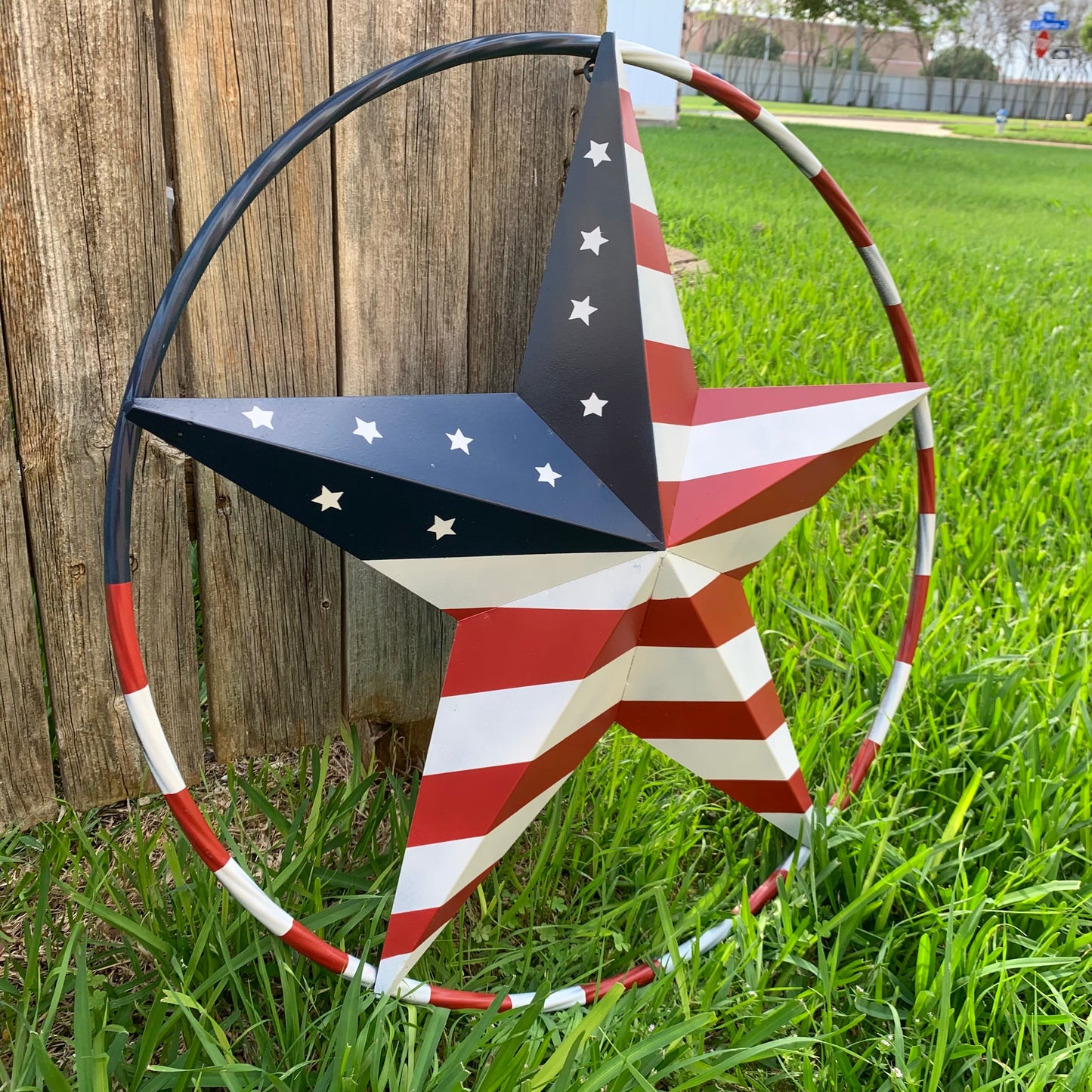 USA FLAG STAR AMERICAN FLAG METAL3D TWIST ROPE RING RED WHT BLUE WESTERN HOME DECOR HANDMADE #EH11925, 12",24",36",48"