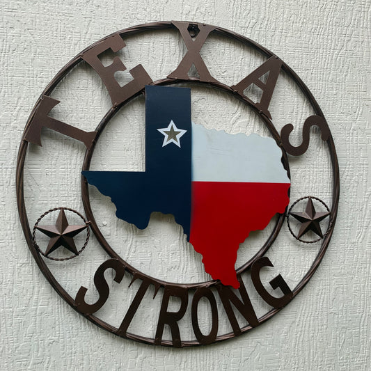 TEXAS STRONG BARN METAL WALL ART SIGN WESTERN HOME DECOR RED WHITE BLUE HANDMADE #EH13213