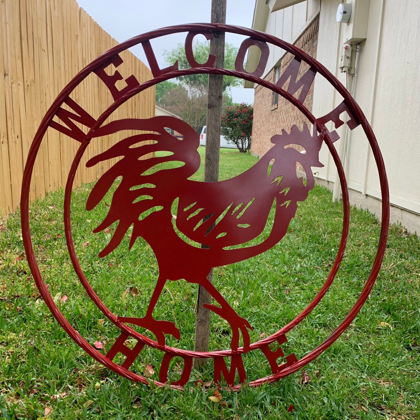 YOUR CUSTOM NAME RED ROOSTER LASERCUT METAL ART WITH RING DESIGN WESTERN METAL ANIMAL ART HOME WALL DECOR BRAND NEW