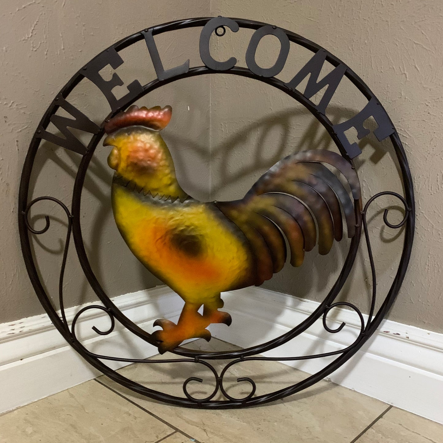 ROOSTER WELCOME 24" METAL SCROLL STYLE WESTERN HOME DECOR HANDMADE NEW-#EH10143