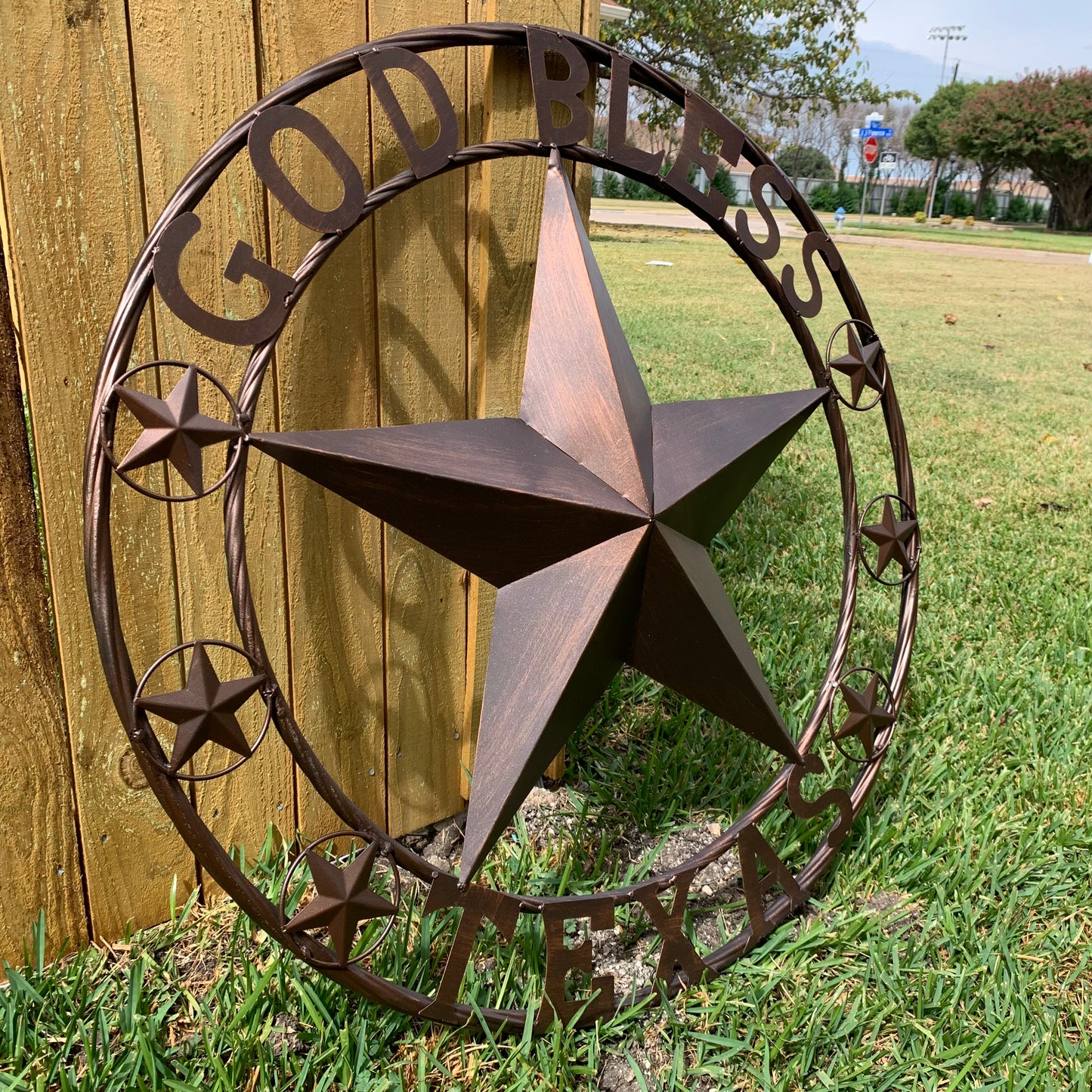 GOD BLESS TEXAS BARN 3d LONE STAR WITH 3 SMALL STARS TWISTED RING WESTERN HOME DECOR RUSTIC BRONZE HANDMADE NEW #EH11107