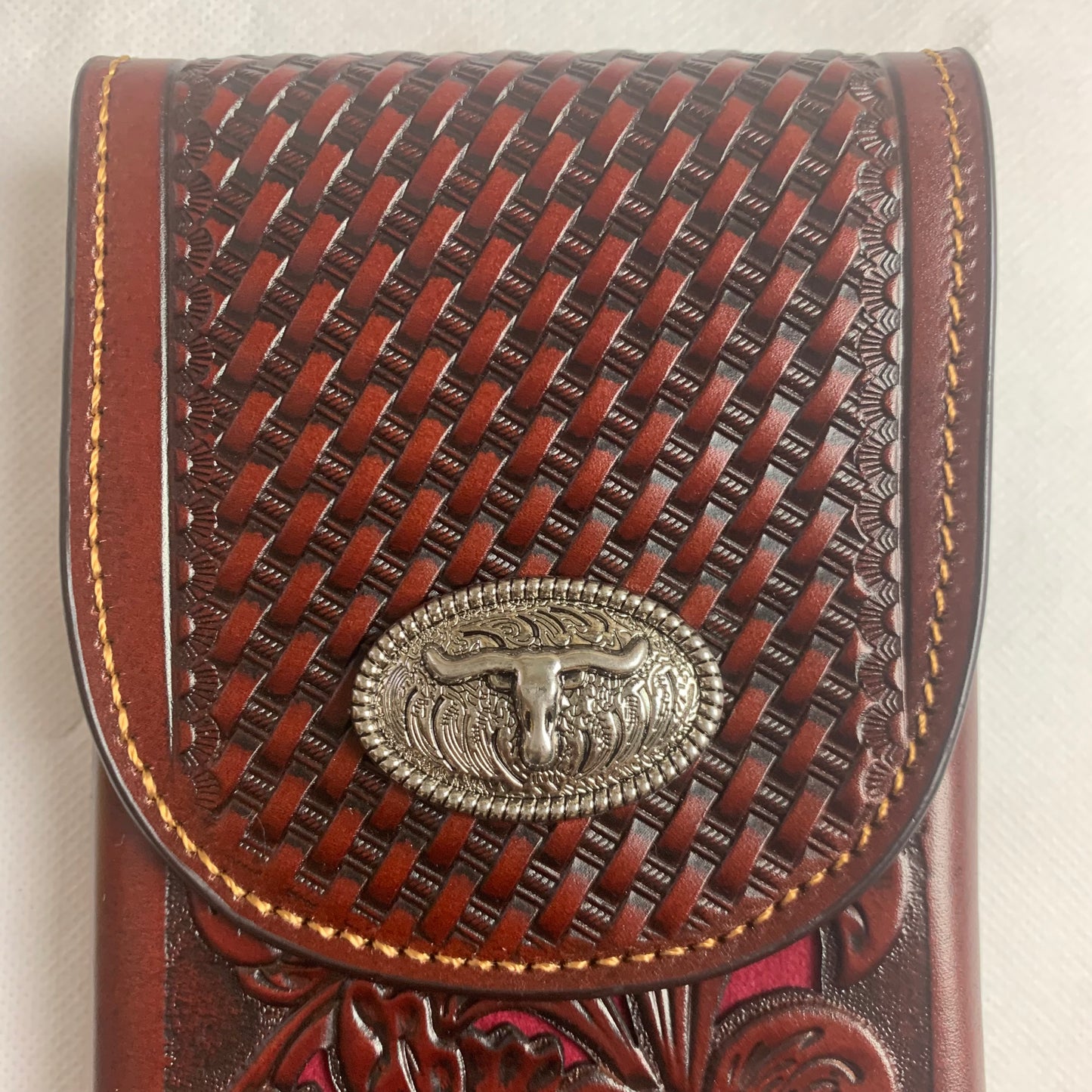 7.5" LONGHORNS COFFEE BROWN LEATHER POUCH EXTRA LARGE  BELT LOOP HOLSTER CELL PHONE CASE UNIVERSAL OVERSIZE
