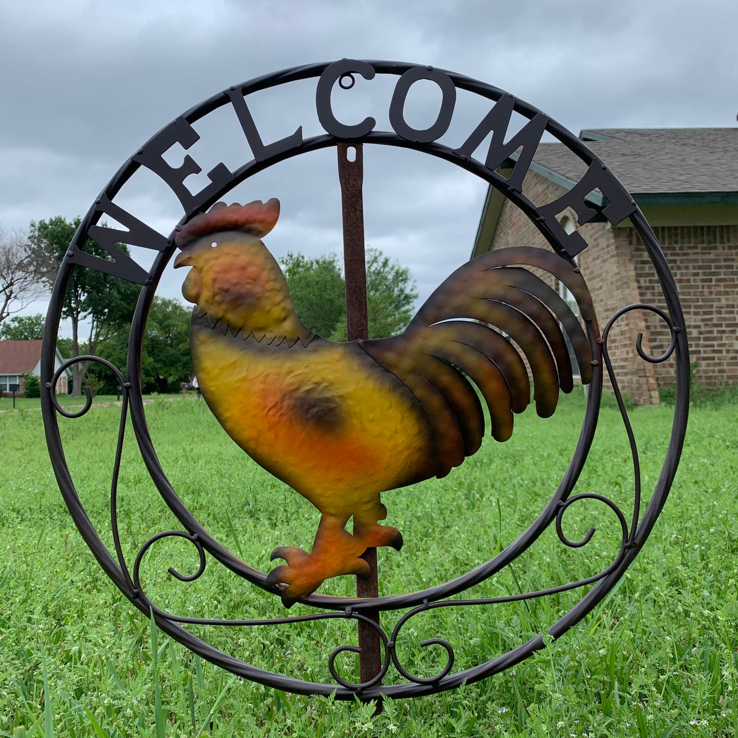 ROOSTER WELCOME 24" METAL SCROLL STYLE WESTERN HOME DECOR HANDMADE NEW-#EH10143