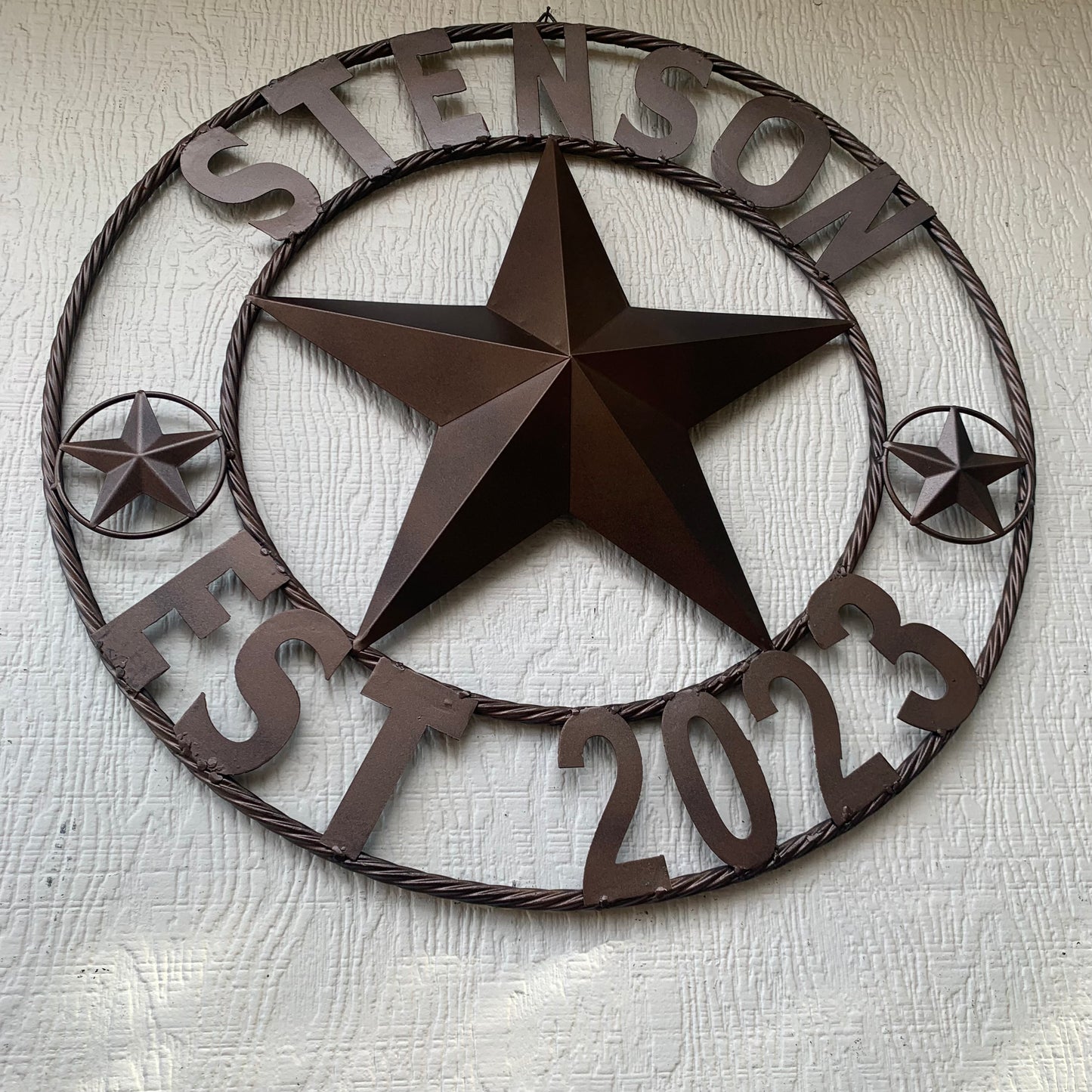STENSON STYLE YOUR CUSTOM STAR NAME BARN METAL STAR 3d TWISTED ROPE RING WESTERN HOME DECOR RUSTIC BRONZE COPPER NEW HANDMADE 24",32",34",36",40",42",44",46",50"