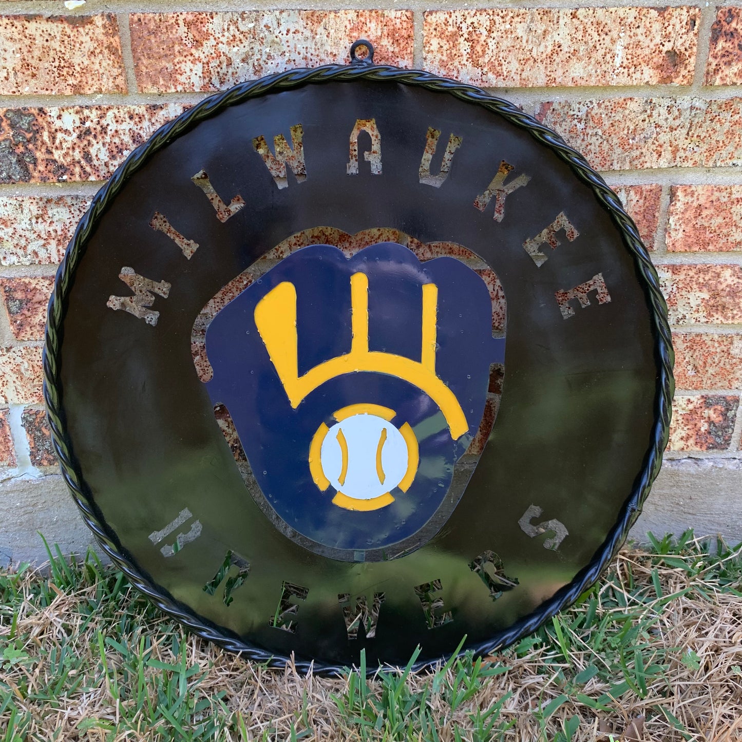 24" MILWAUKEE BREWERS WIDE BAND DISC CUSTOM METAL VINTAGE CRAFT TEAM SPORTS SIGN HANDMADE