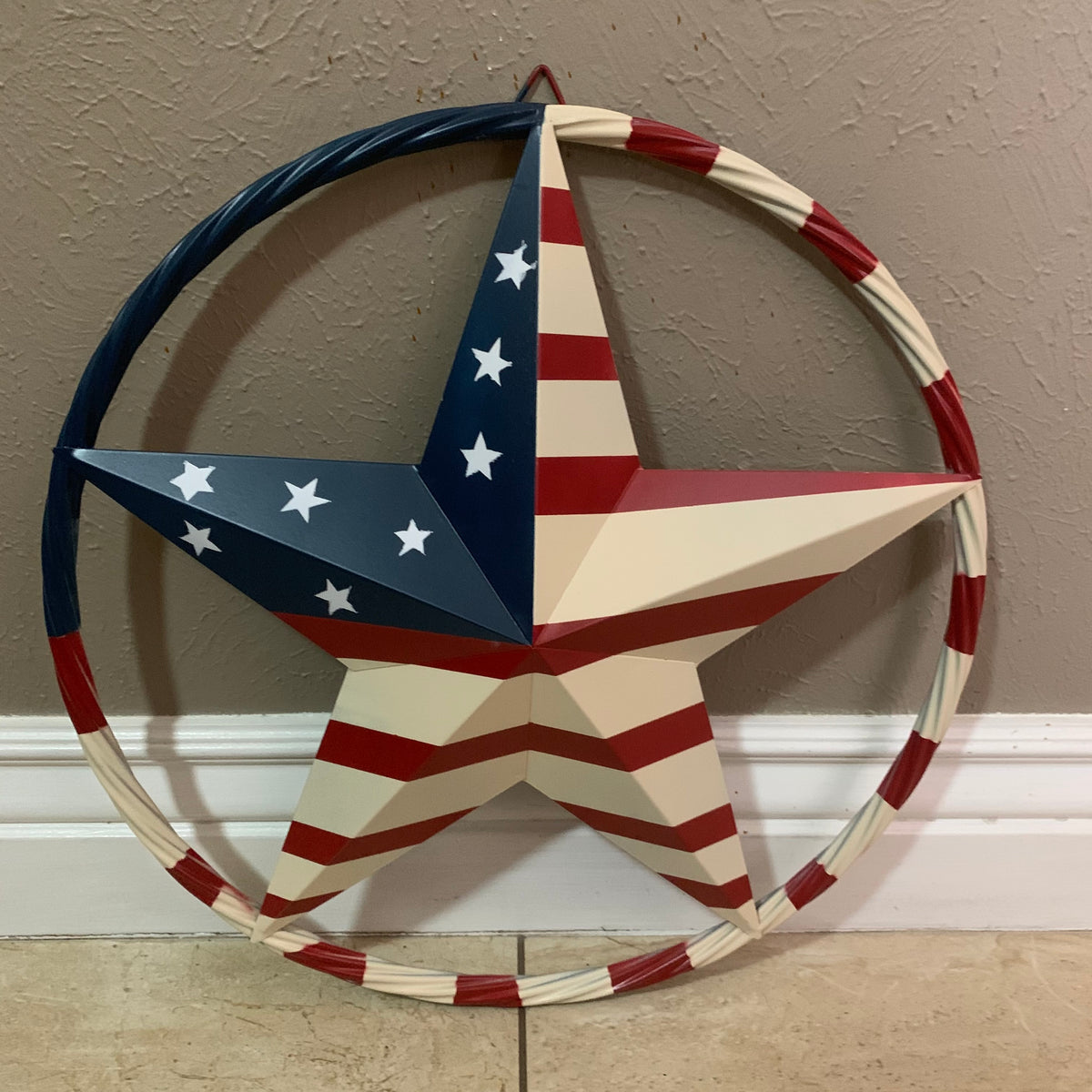 AMERICAN USA FLAG BARN STAR METAL RED IVORY BEIGE BLUE STAR12",16",24",32"36",38",40",48"