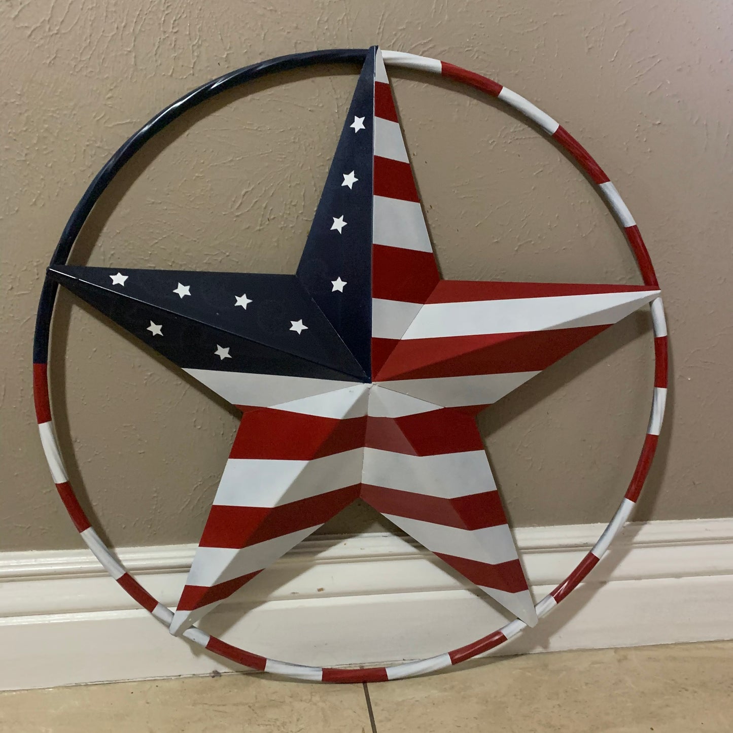 USA FLAG STAR AMERICAN FLAG METAL3D TWIST ROPE RING RED WHT BLUE WESTERN HOME DECOR HANDMADE #EH11925, 12",24",36",48"