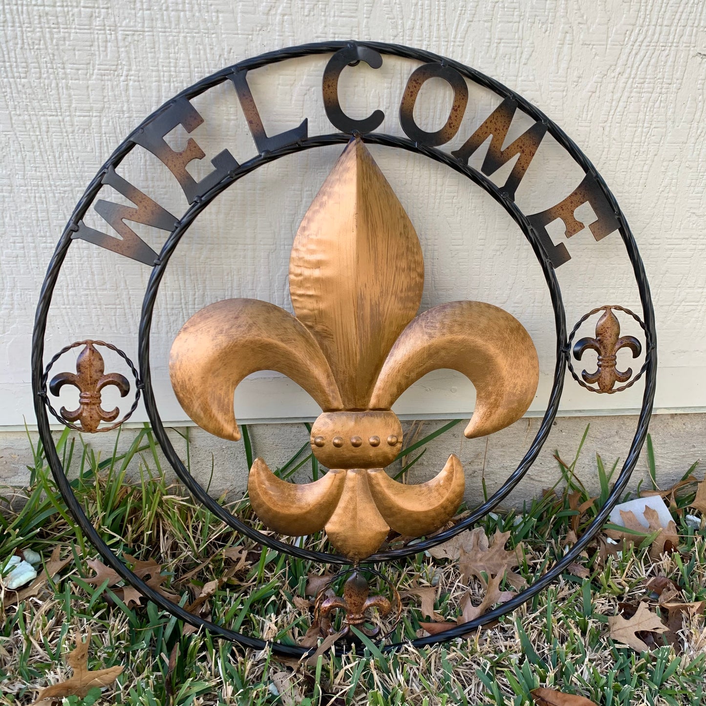 24", 32" WELCOME FLEUR DE LIS METAL WALL ART WESTERN HOME DECOR GOLD & BLACK #EH10251
