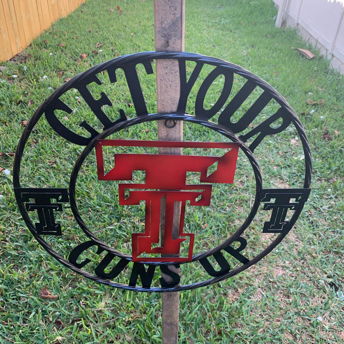 12", 18", 24", 32" GET YOUR GUNS UP TEXAS TECH CUSTOM METAL VINTAGE CRAFT TEAM SIGN