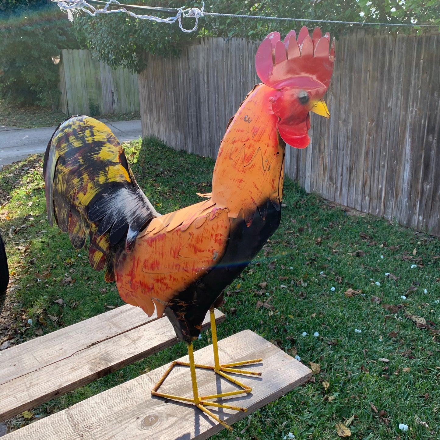 #34-025 RUSTIC ORANGE RED ROOSTER 18",30",40" GARDEN METAL ANIMAL SCULPTURE METAL DECOR ORNAMENT 16"L x 20" high