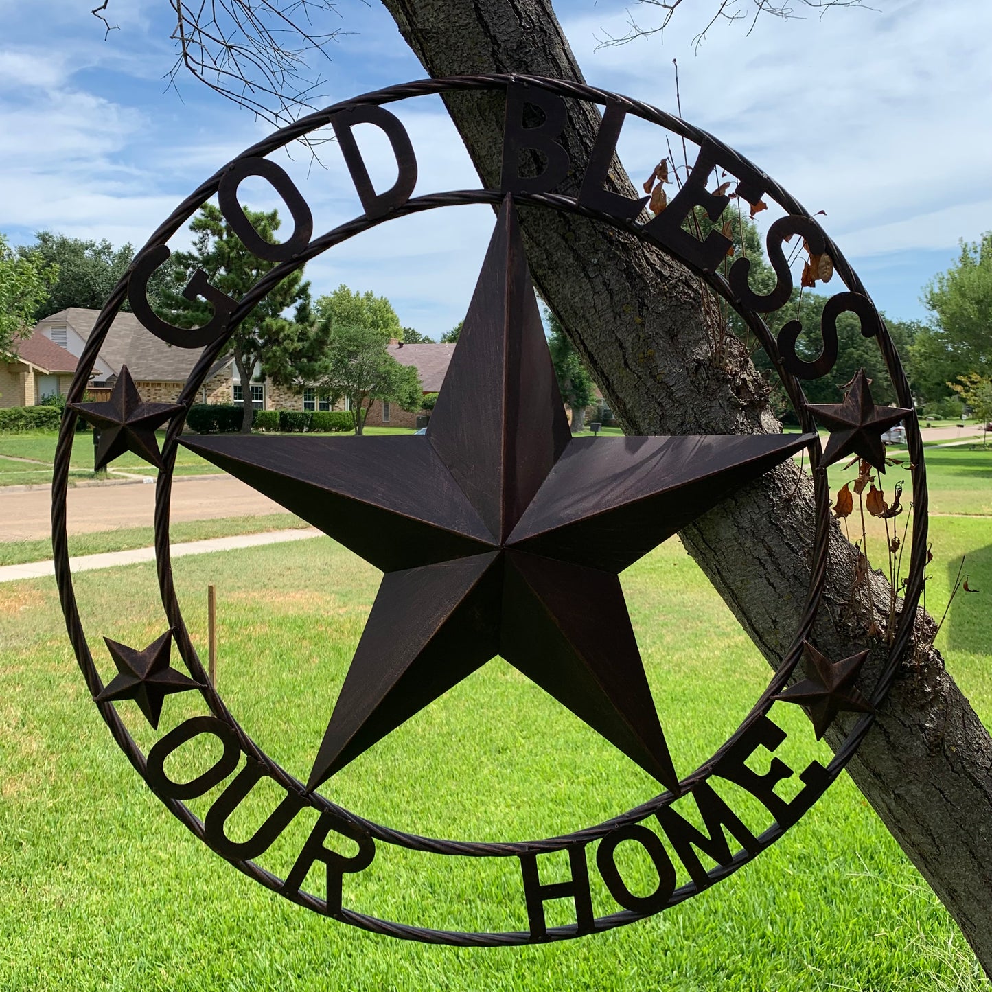 GOD BLESS OUR HOME BARN STAR METAL LONE STAR TWISTED ROPE RING WESTERN HOME DECOR HANDMADE #EH11040