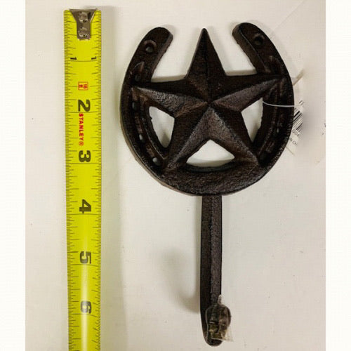 6" STAR HORSESHOE KEY HOLDER COAT HOOK CAST IRON WALL ART METAL WESTERN HOME DECOR NEW