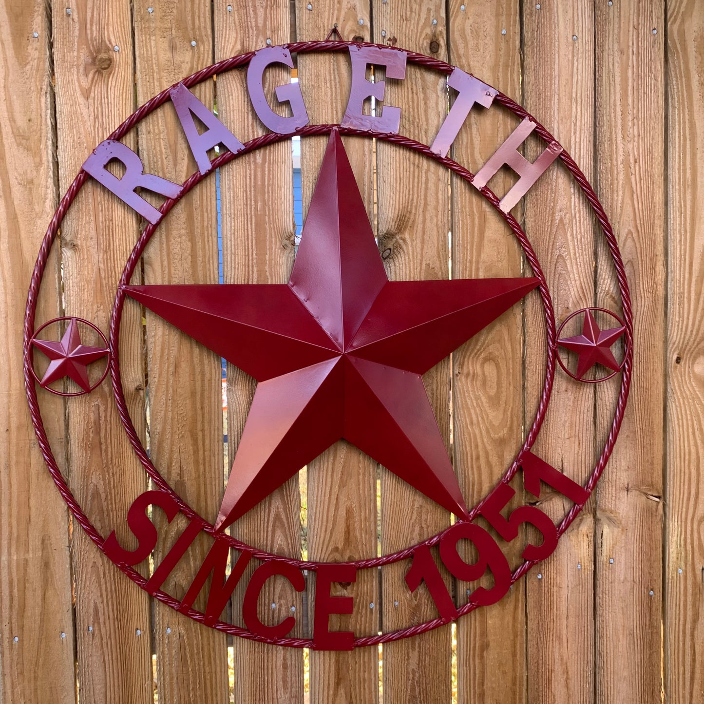 PHILLIPS STYLE YOUR CUSTOM STAR METAL NAME RUSTIC BURGUNDY RED PHILLIPS CUSTOM 3d STAR METAL NAME BARN STAR TWISTED ROPE RING DESIGN METAL WALL ART HOME DECOR ANY SIZE