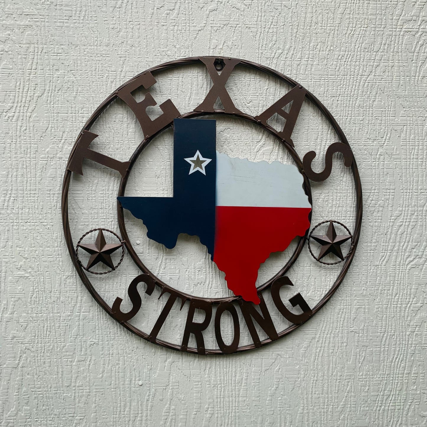 TEXAS STRONG BARN METAL WALL ART SIGN WESTERN HOME DECOR RED WHITE BLUE HANDMADE #EH13213