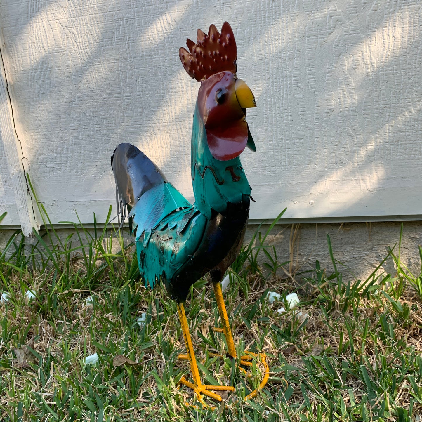 #34-041 RUSTIC TURQUOISE ROOSTER 20",30",40" CHICKEN GARDEN ANIMAL SCULPTURE METAL DECOR ORNAMENT HANDMADE