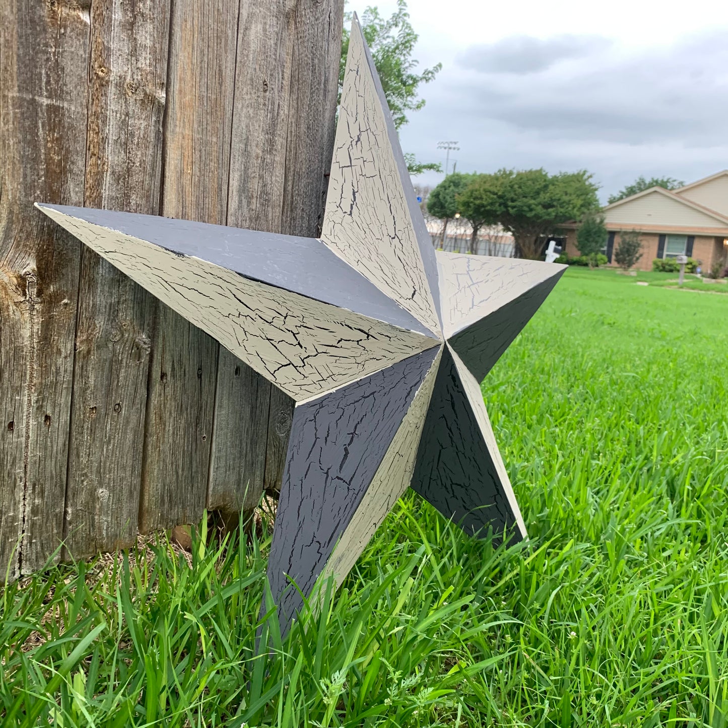 CRACKLE STYLE BEIGE & BLACK METAL BARN STAR METAL WALL ART WESTERN HOME DECOR RUSTIC NEW
